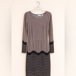 New York & Company Stretch Dress Size Medium | Brown Black Patterned Workwear